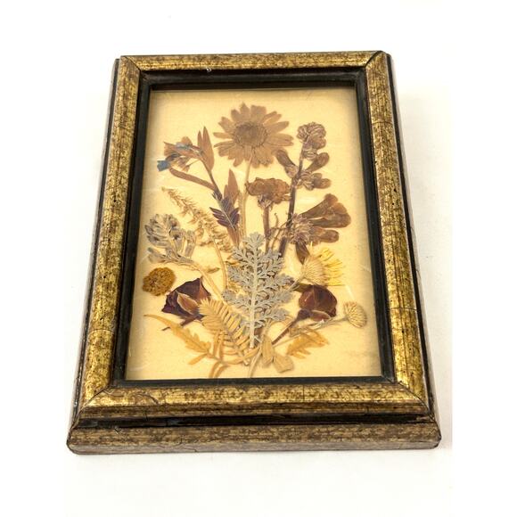 Vintage Signed Dried Pressed Flower Artwork in Glass Frame Botanical Decor 80's - Picture 2 of 12